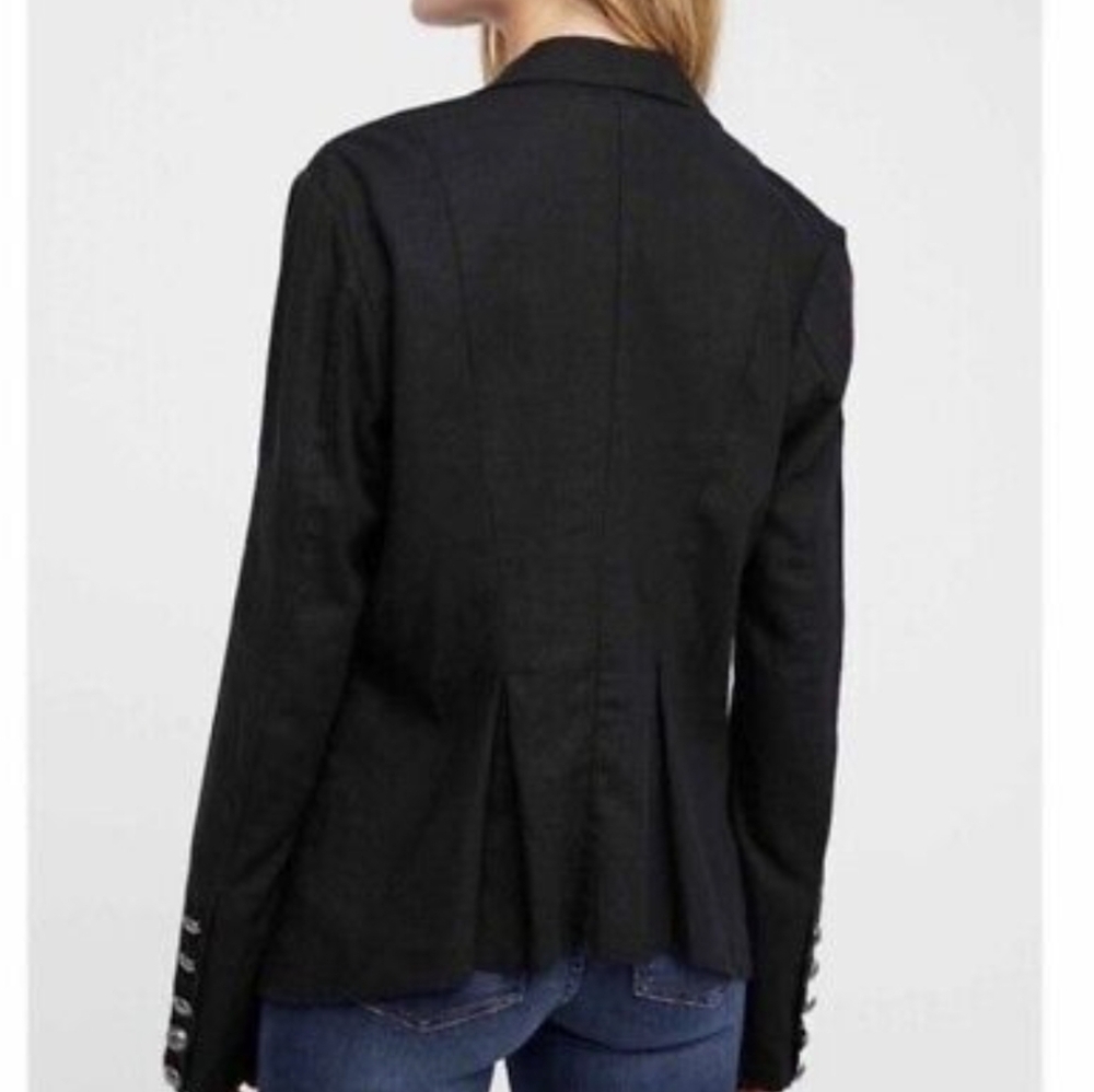 Free People Double Breasted Black Linen Jacket - Picture 2 of 10